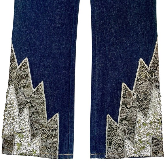 Miss Selfridge Bootcut Jeans, size S, Glitter Snake Trim, Boho Western Festival - Picture 7 of 16
